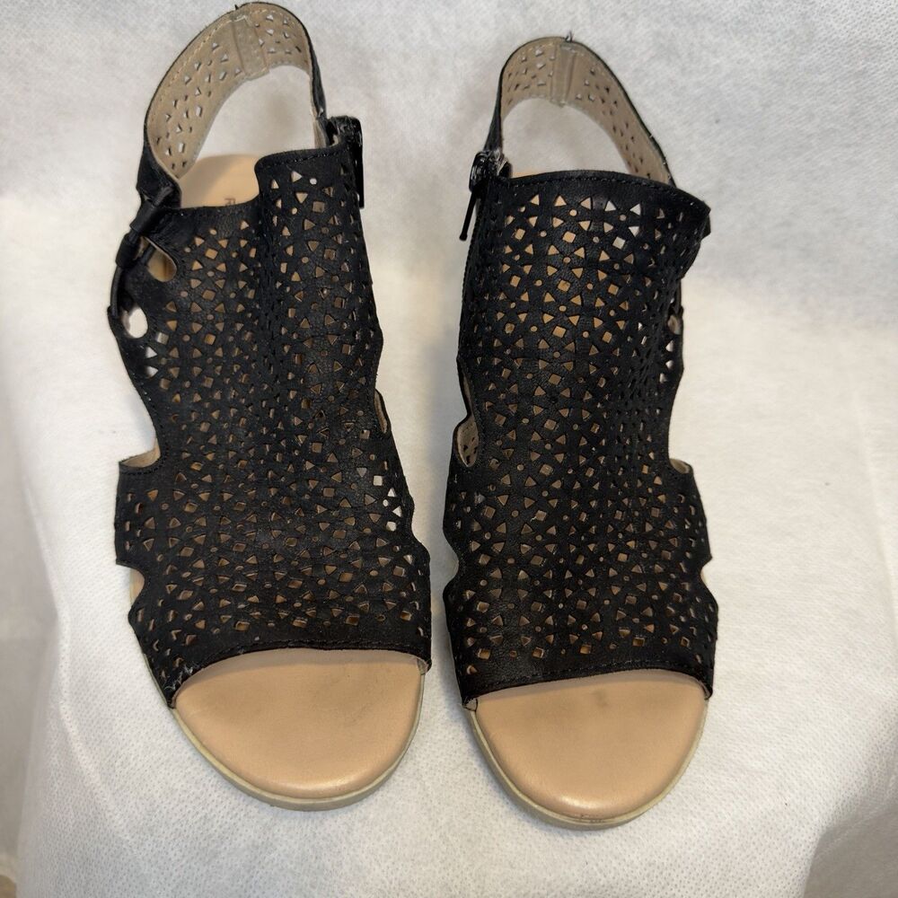 Rockport Women's Briah PERF Sling Wedge Sandal Black Nubuck Size 7